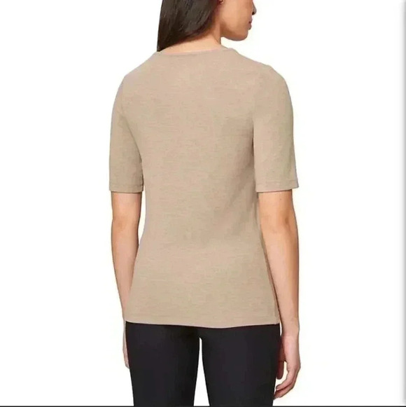 NWT Mondetta Ribbed Short Sleeved Henley XL Scoop Neck Top Womens Beige Tan - Picture 2 of 11